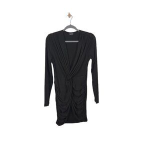 CHICME‎ Ruched Deep V-Neck Dress in black - Size large